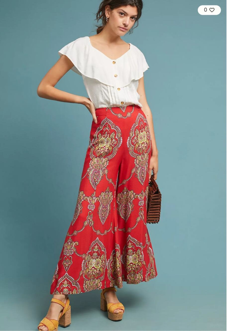 ANTHROPOLOGIE ETT:WA Red Print Manon Wide Leg Flared Pant // 2